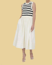 Zoe And Claire - Mixed Media Stripe Midi Dress