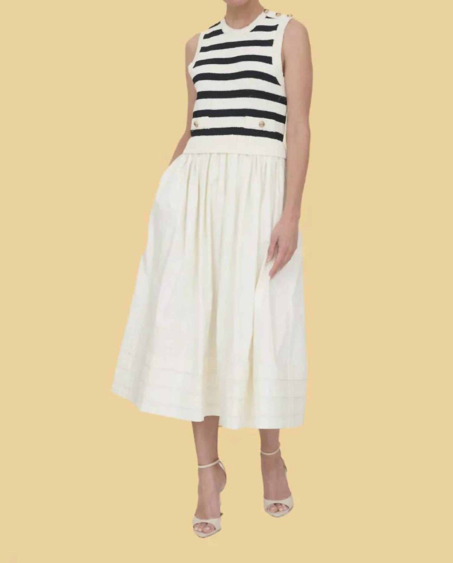 Zoe And Claire - Mixed Media Stripe Midi Dress