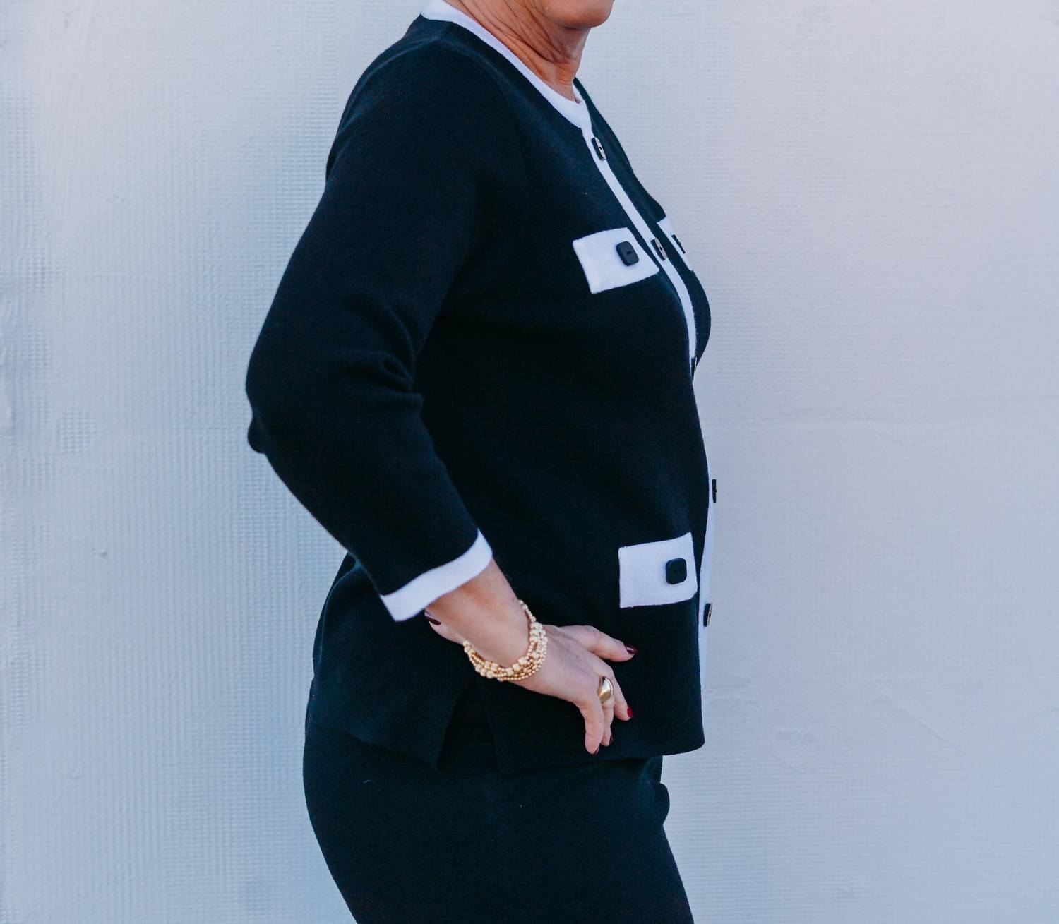 Multiples - Faux Button Front Jacket Sweater