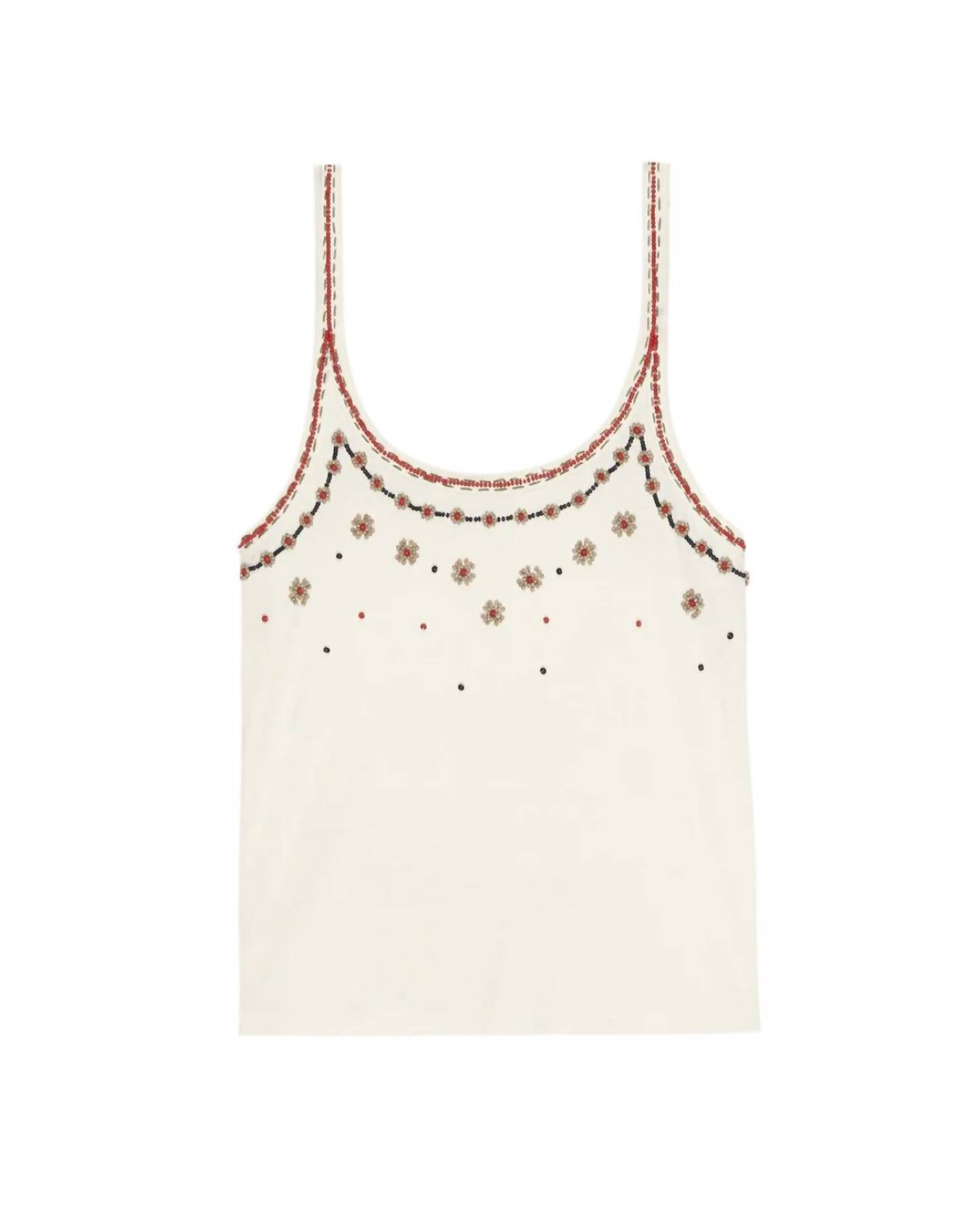 THE GREAT. Beaded Slim Tank Top in washed white 1 - women's tank top - view 4