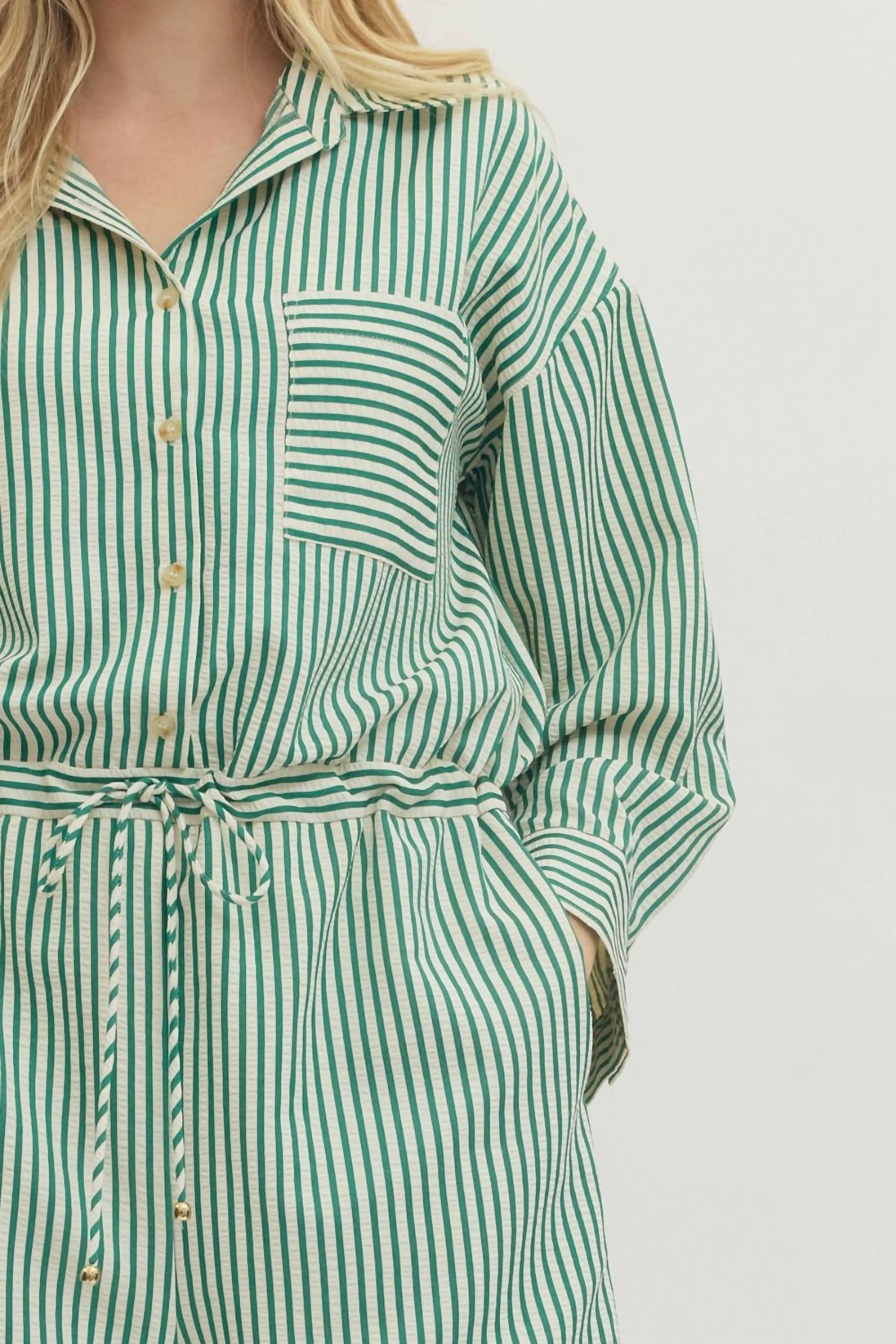 Entro - Storytelling Striped Long Sleeve Shorts Romper
