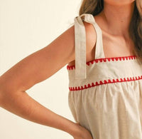 Miou Muse - Linen Tape Detailed Tie Sleeve Top