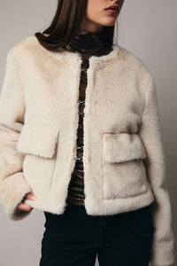 Sunday Edition Cropped Long Sleeve Fur Coat in beige - women's jacket - view 8