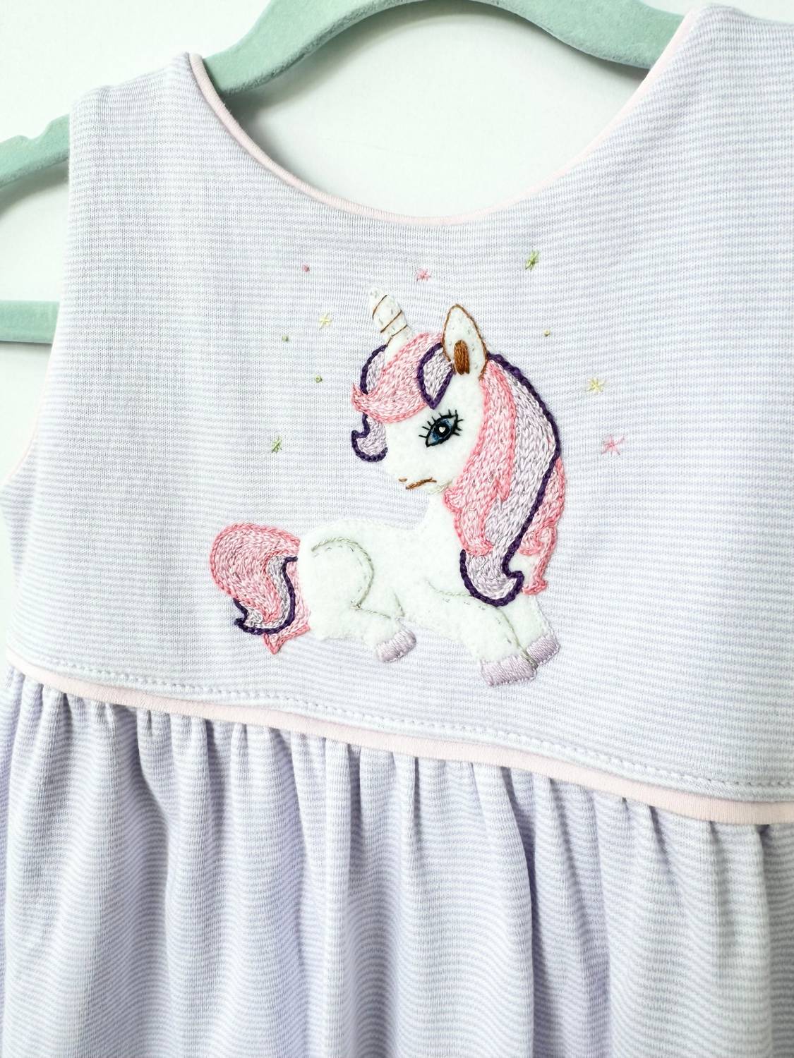 SQUIGGLES Girls Sassy Unicorn Button Back Dress in lavender - kids' dress - detail view