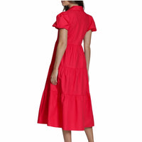 Apny - Women's Long Tiered Dress With Puff Sleeve