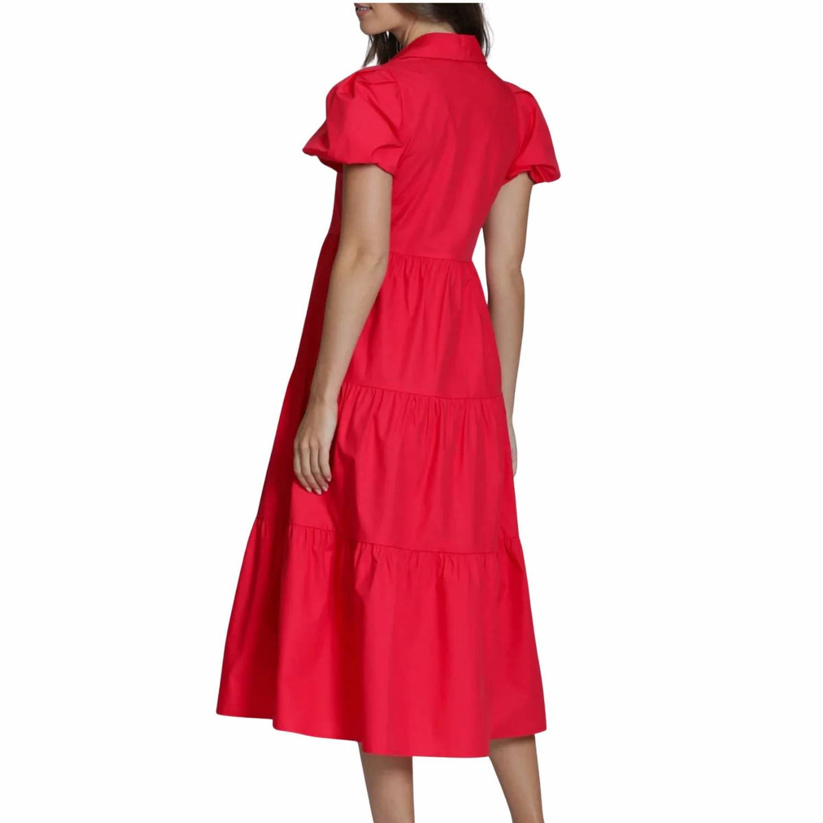 Apny - Women's Long Tiered Dress With Puff Sleeve