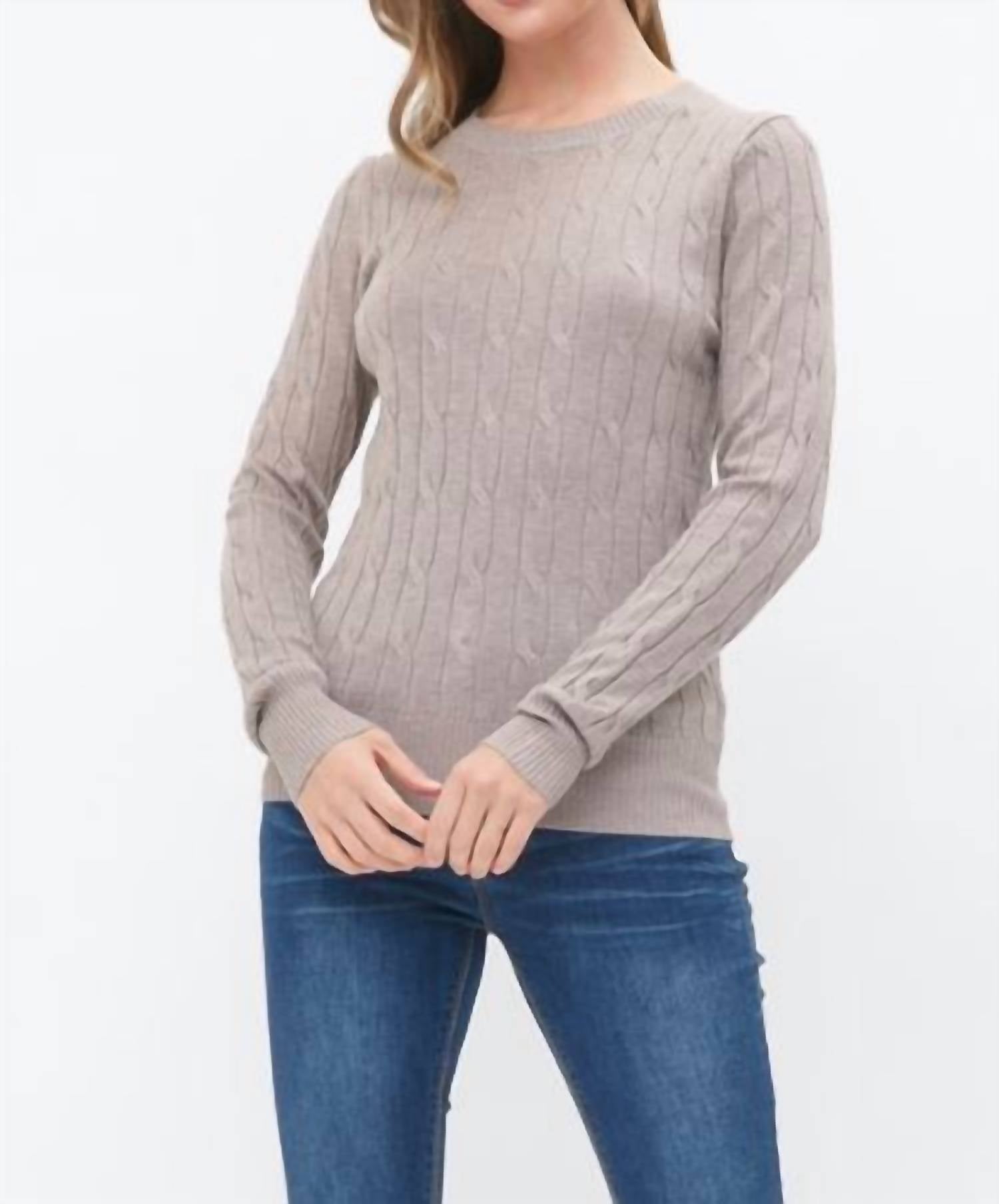 Newself Collection - Women's Long Sleeve Cable Knit Round Neck Pull Over Sweater