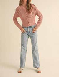 Nyland Shelly Crochet Knitted Cardigan Top in dusty rose - women's cardigan - alternate view