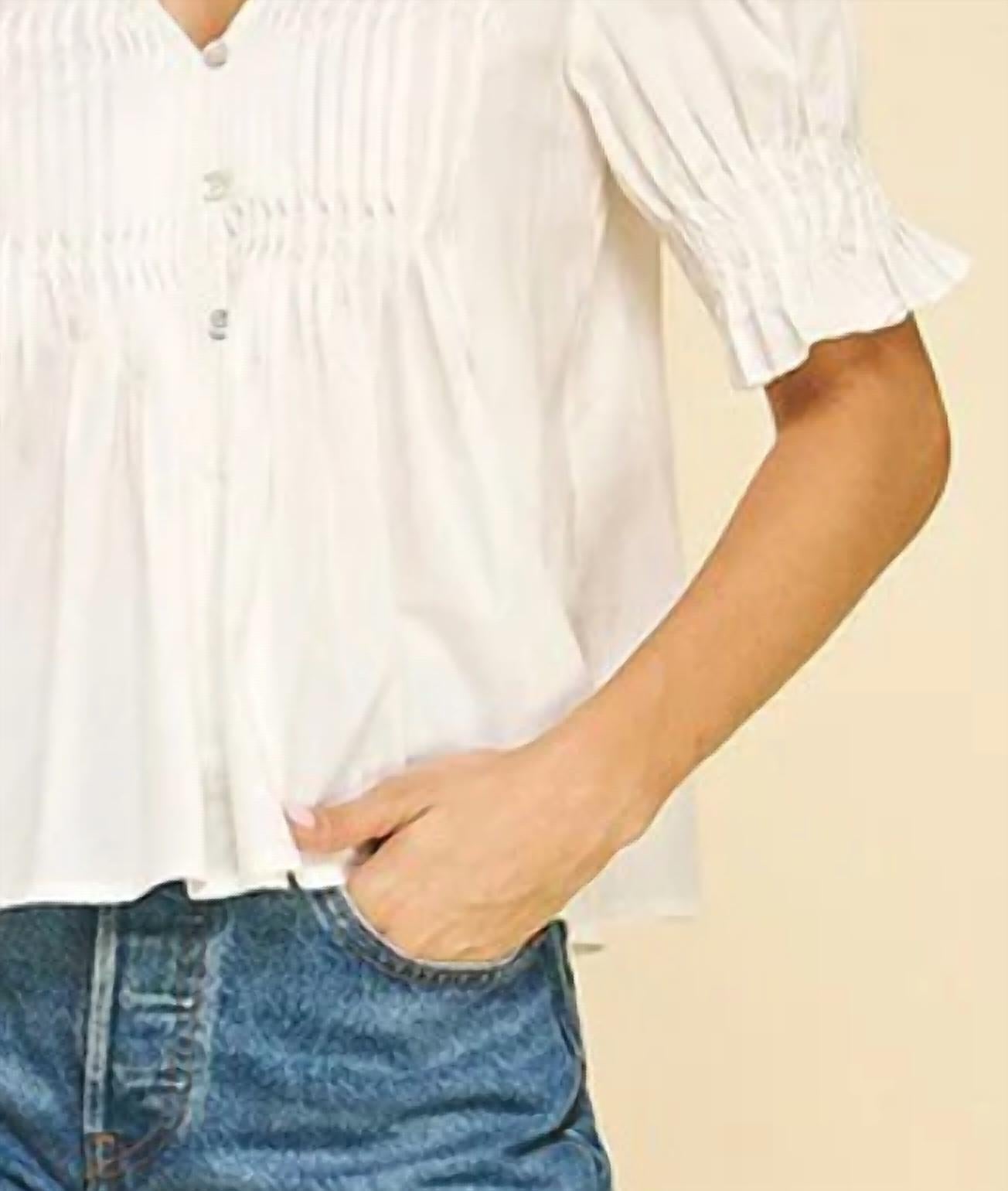 Pinch - Tucked Detail Button Down Blouse
