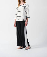 Joseph Ribkoff - Two-tone Plaid 3/4 Sleeves Lightweight Sweater Top
