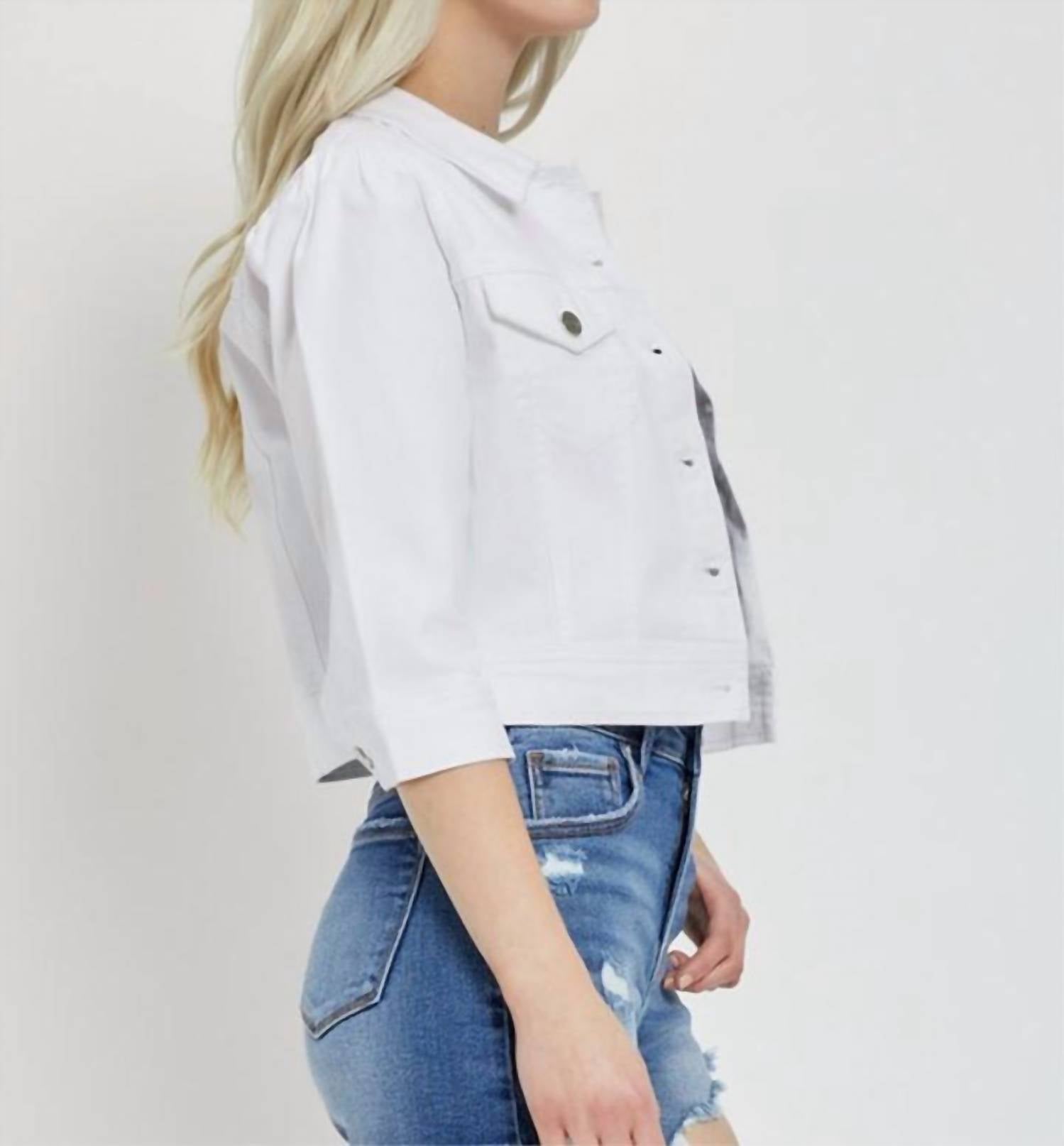 Risen - Shirring Sleeve Crop Jacket