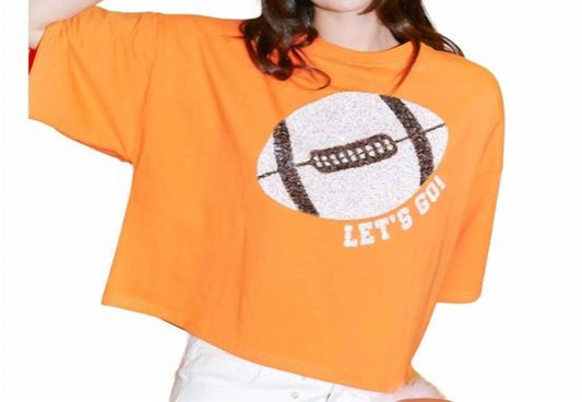 Peach Love - Football Sequin Patch Crop Tee