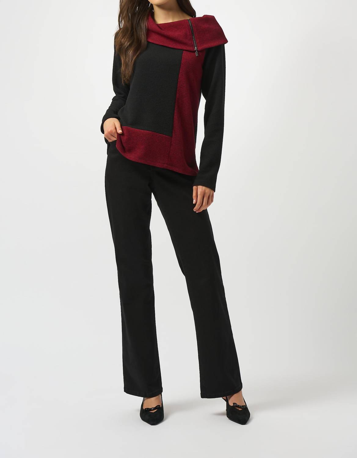 Joseph Ribkoff - Casual Zipper Cowl Neck Top