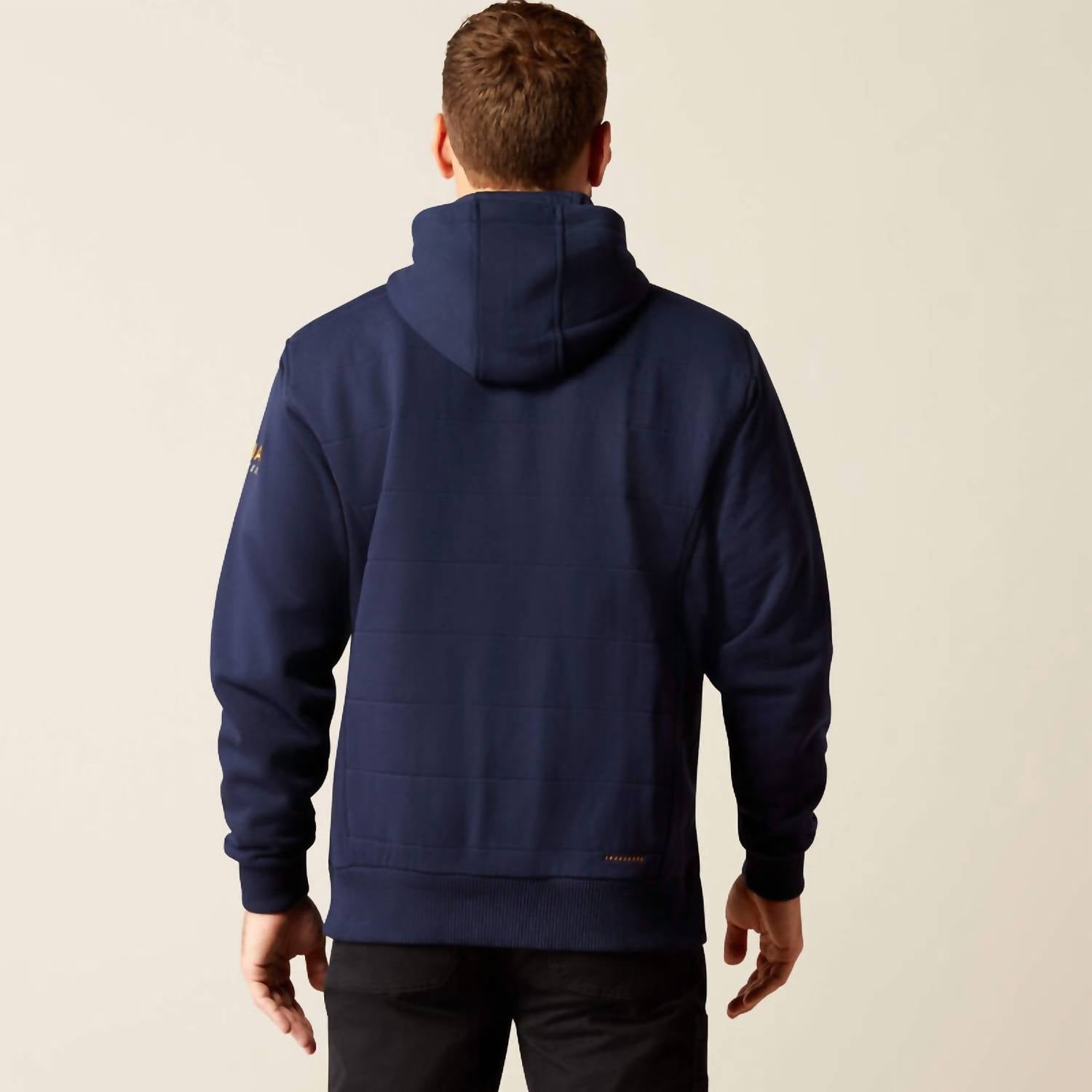 ARIAT Rebar All-weather Full Zip Hoodie in navy - men's shirt - detail view