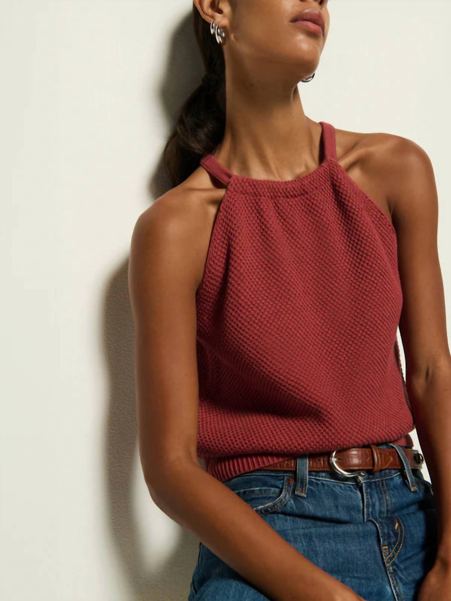 Nation LTD Women's Auburn Sweater Top in marsala - women's shirt - detail view