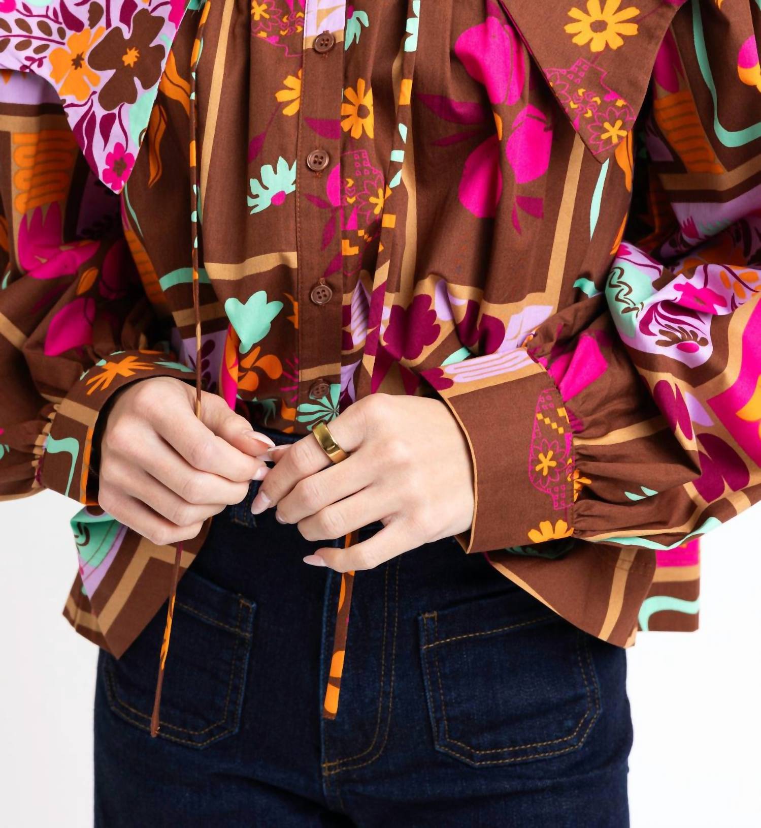 Karlie Abstract Peter Pan Collar Top in brown - women's blouse - view 4