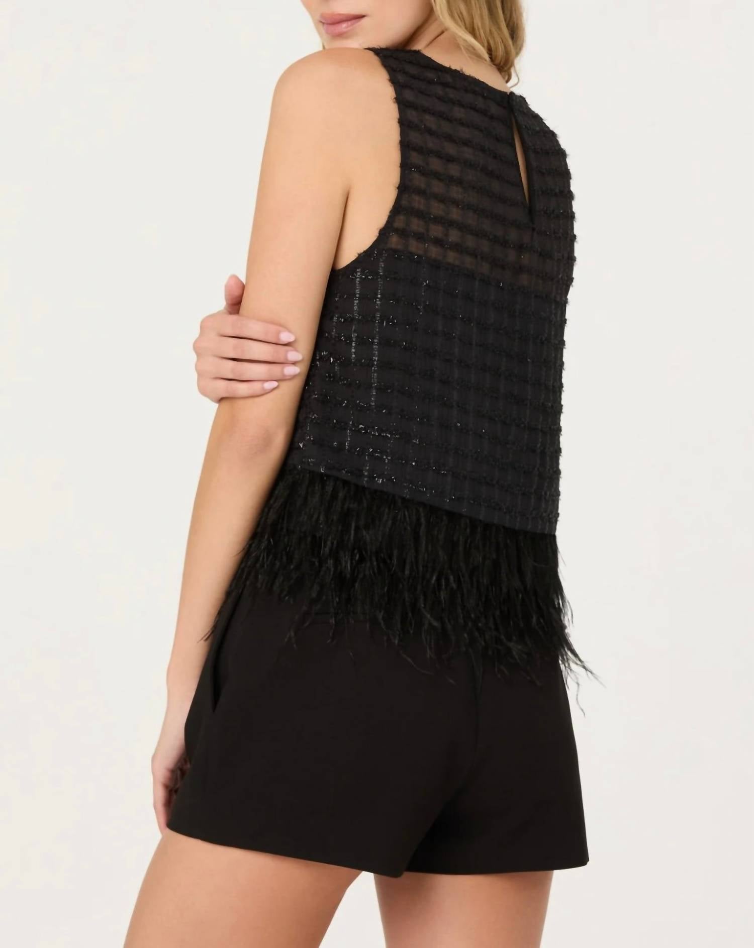 Astr - Etheos Metallic Feather Trim Top