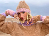 Rose Carmine Colorblock Tricolor Hat in beige - women's hat - detail view