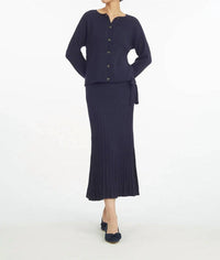 Draper James Luxe Pleated Maxi Skirt in blue - women's skirt - detail view