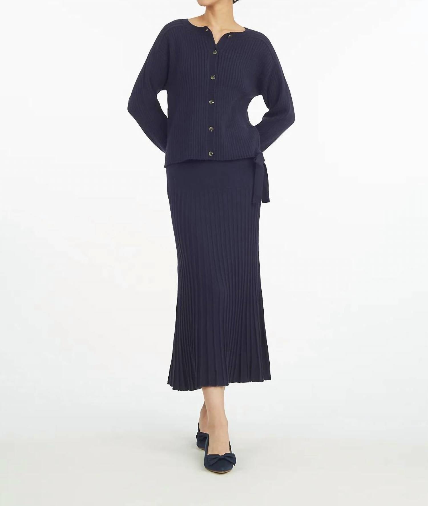 Draper James Luxe Pleated Maxi Skirt in blue - women's skirt - detail view