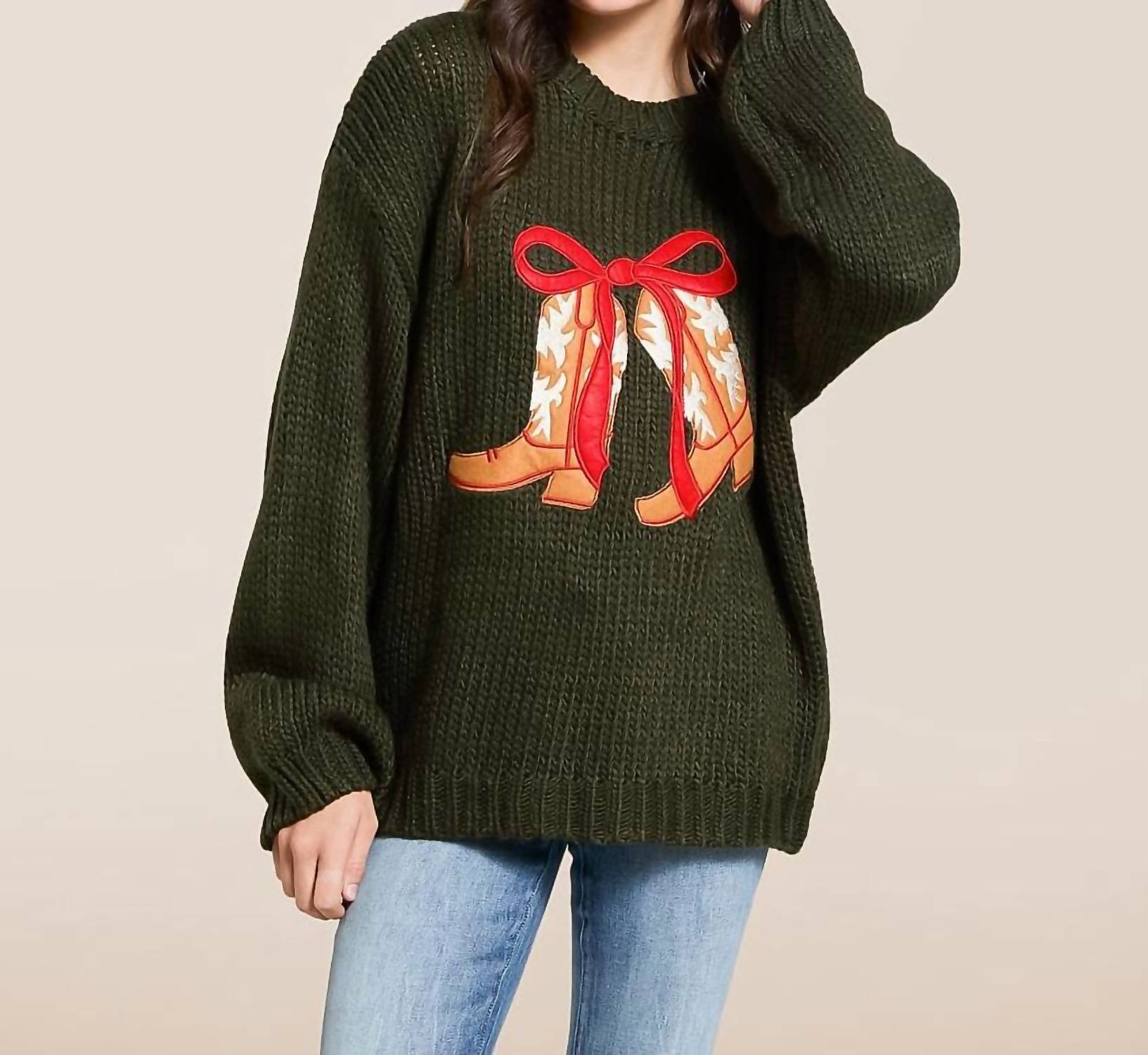 Baevely by Wellmade For The Love Of Boots Sweater in dark green - women's sweater