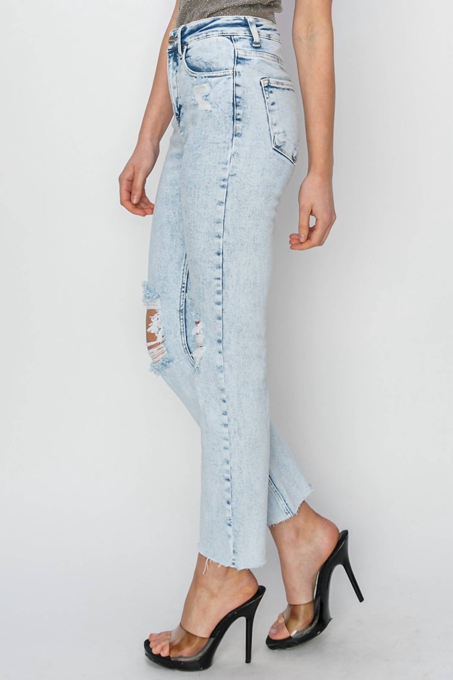 Risen - Billie High Rise Distressed Ankle Jeans