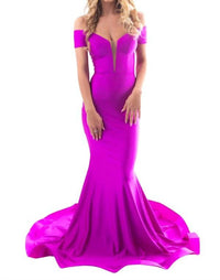 Jessica Angel - Women's Long Train Plunging Neckline Dress