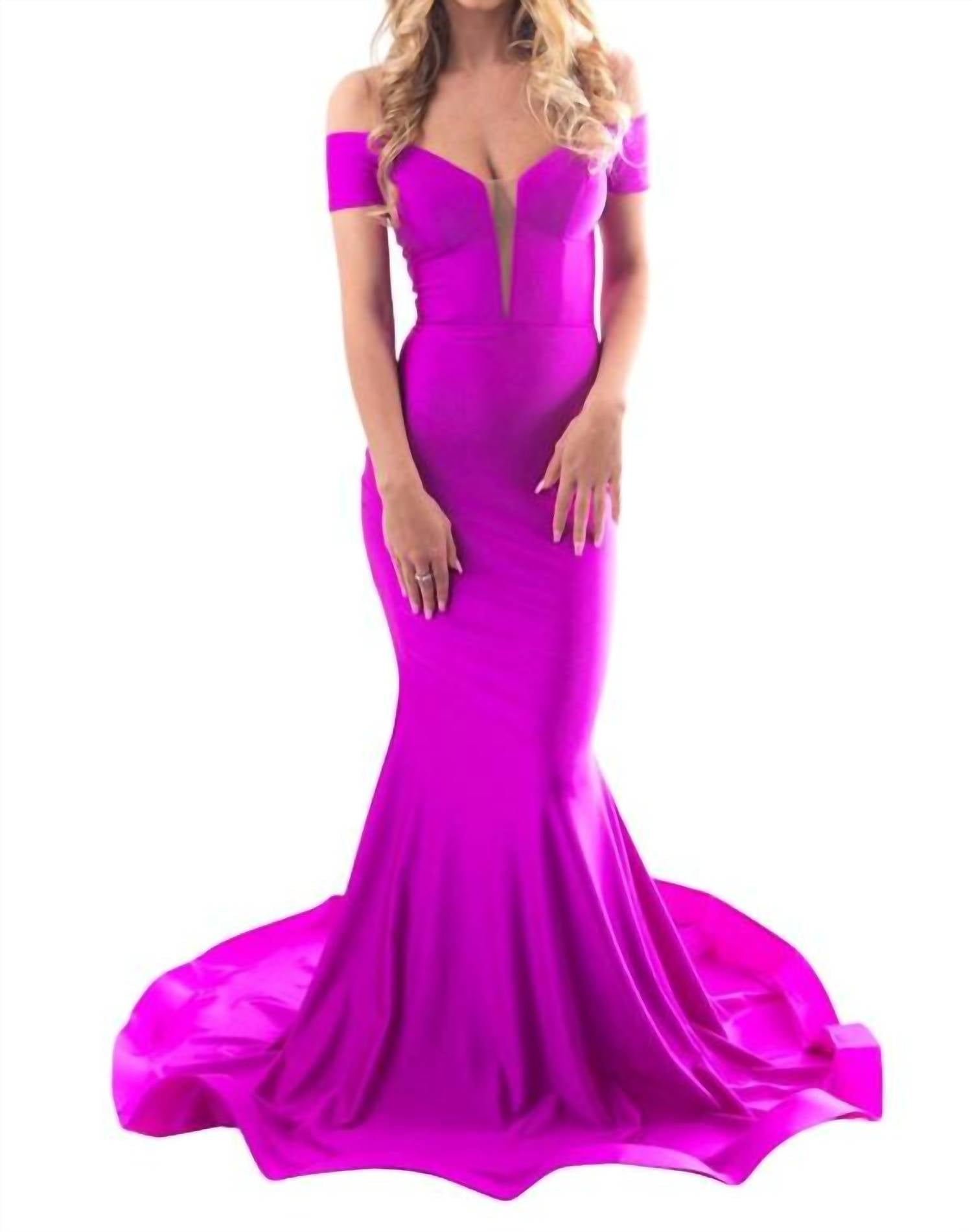 Jessica Angel - Women's Long Train Plunging Neckline Dress