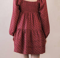 VERY J Polka Dot Print Tiered Mini Dress in brick - women's dress - alternate view