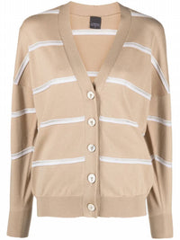 Lorena Antoniazzi Women's Stripe Long-Sleeve Cardigan in beige grey stripe - women's cardigan