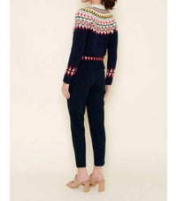 Fore Collection Fair Isle Knit Sweater Cardigan in black multi - women's sweater - detail view