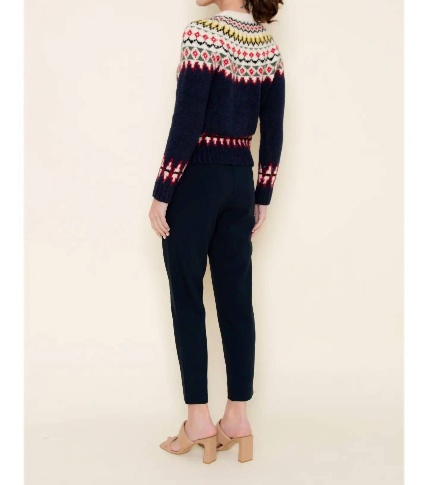 Fore Collection Fair Isle Knit Sweater Cardigan in black multi - women's sweater - detail view