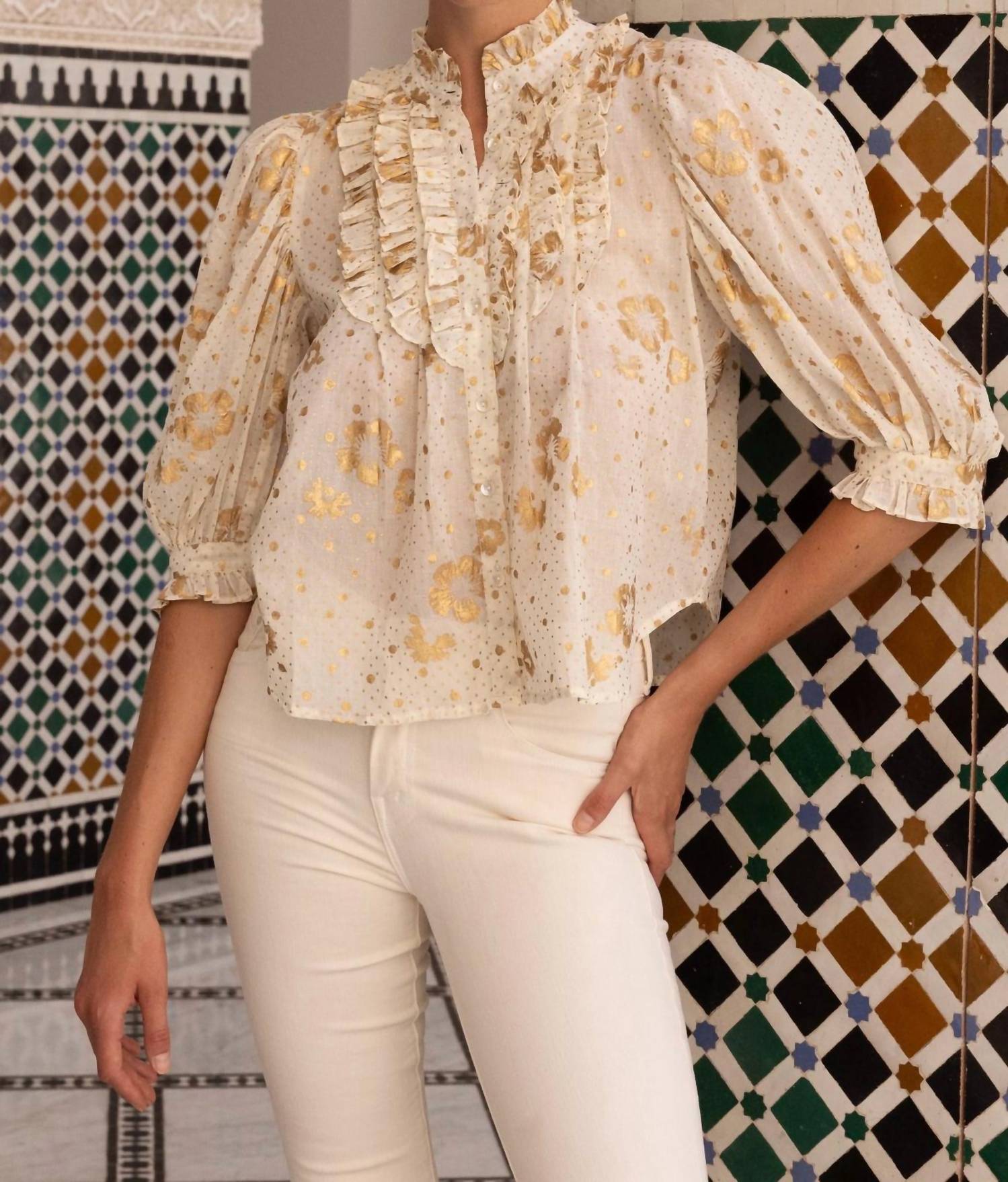 Oliphant - Carlin Ruffle Front Button Blouse