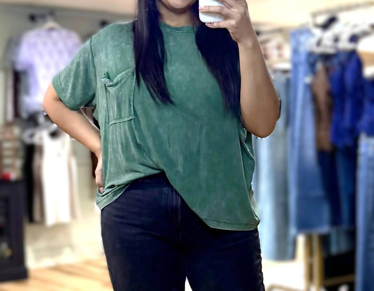 Zenana - Wash Ribbed Short Sleeve Top