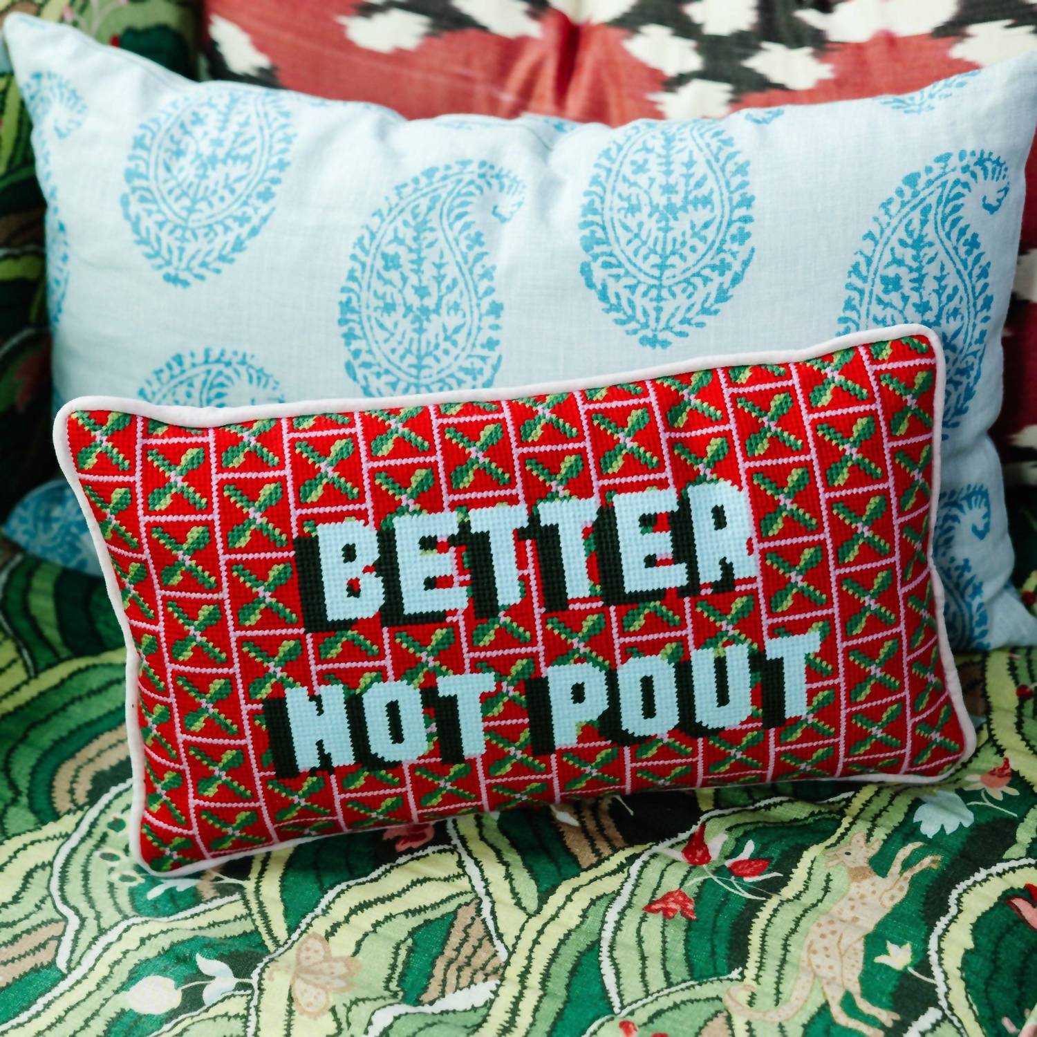 Furbish Studio - Better Not Pout Needlepoint Pillow