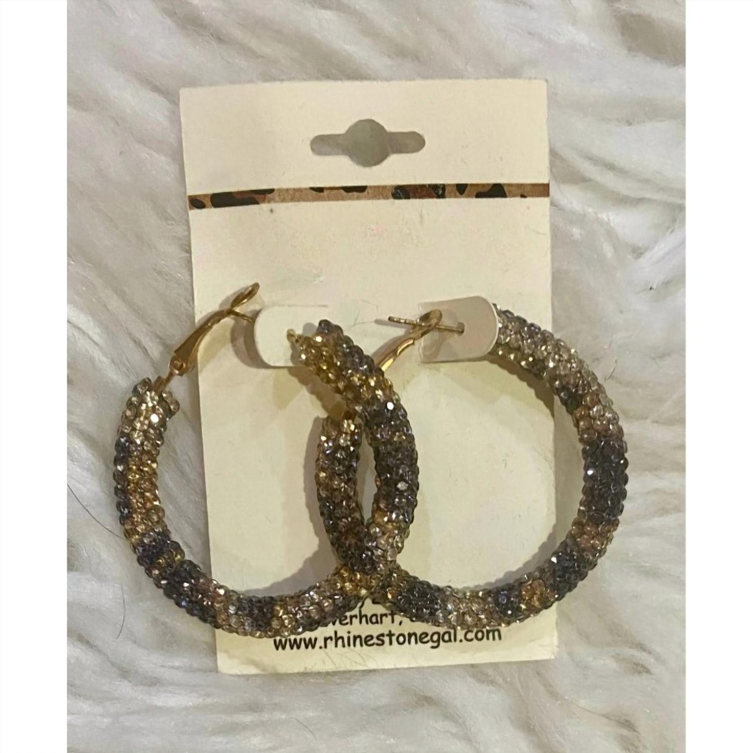 Mys Wholesale - Women's Leopard Crystal Rhinestone Hoop Earrings