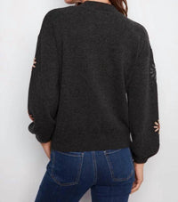 Charlie B - Floral Embroidery Mock Neck Sweater