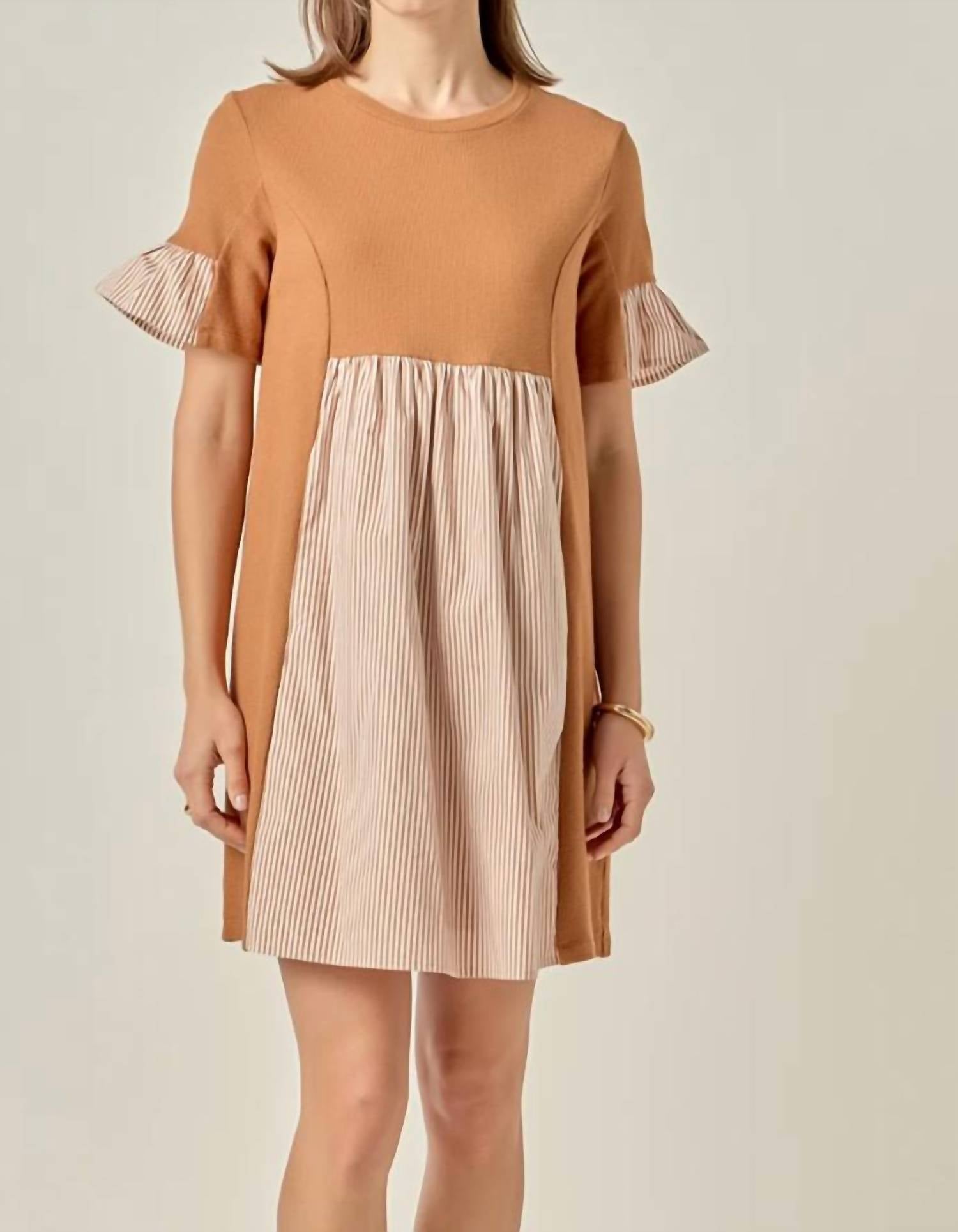 English Factory - Knit Stripe Woven Mixed Dress