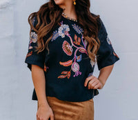Johnny Was Mixed Media Dolman Blouse in gineva 1 - women's blouse - detail view
