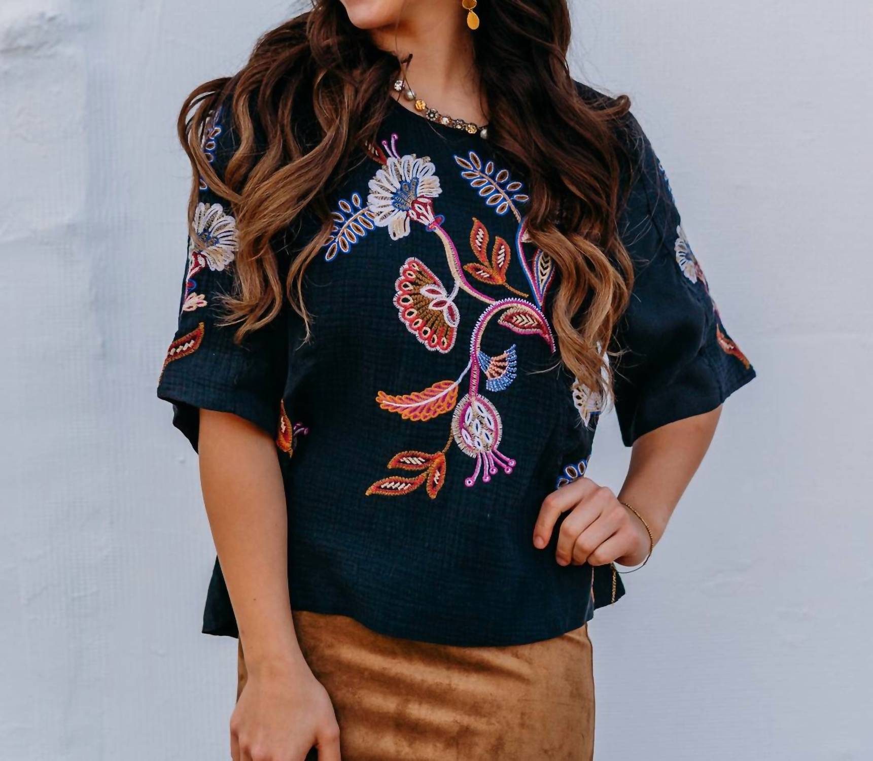 Johnny Was Mixed Media Dolman Blouse in gineva 1 - women's blouse - detail view