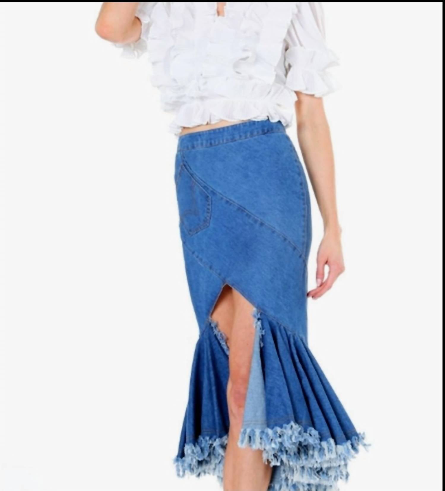 Beulahstyle - Denim Mermaid Frayed Skirt