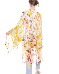 Aratta Floral Print Metallic Stipe Kimono in mustard - women's cardigan - detail view