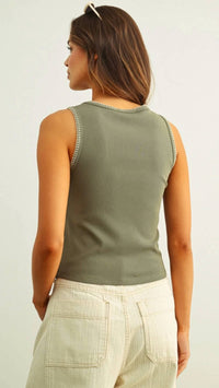 Miou Muse - Ribbed Knit Tank With Stitch Detail