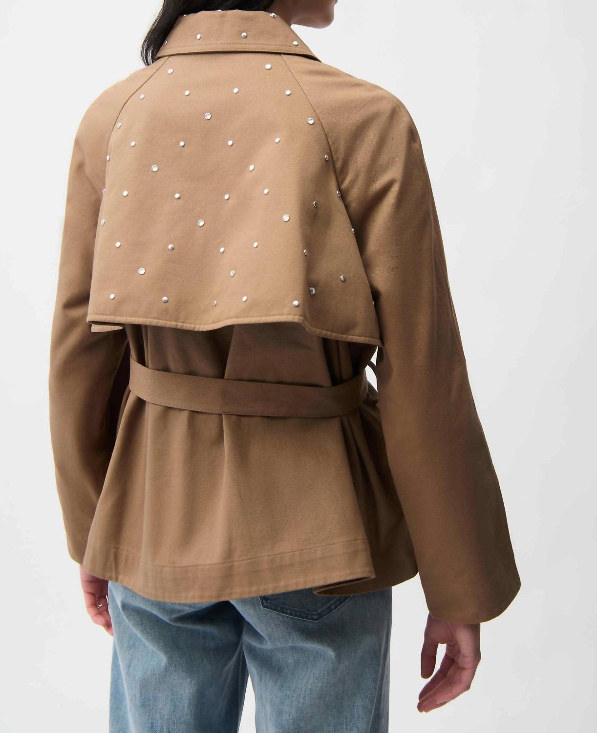 Joseph Ribkoff Twill Short Trench Jacket in tiger s eye - women's jacket - detail view