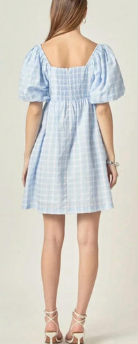English Factory - Gingham Linen Sweetheart Baby Doll Dress