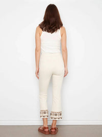 Charlie B - Flare Leg Cropped Twill Pants With Embroidery Hem