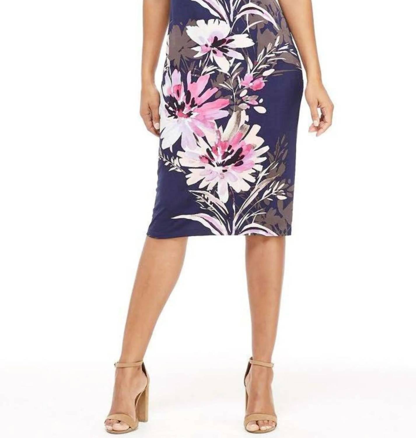London Times - Floral Print Sheath Midi Dress