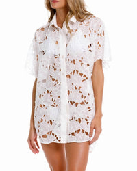 AGUA BENDITA Chrissy Oversized Button-down Shirt in beige - women's shirt - alternate view
