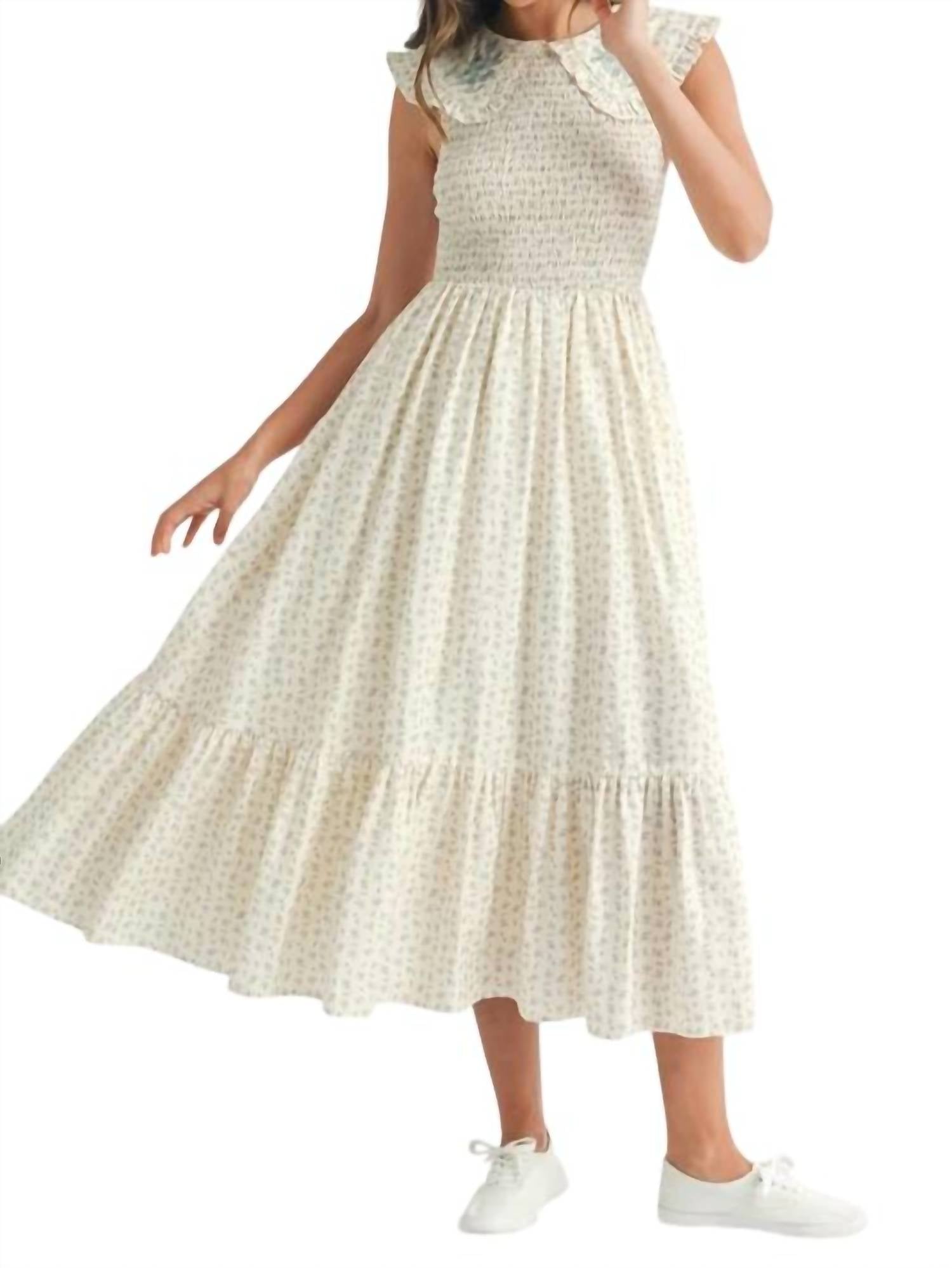 Mable - Floral Peter Pan Smocked Midi Dress