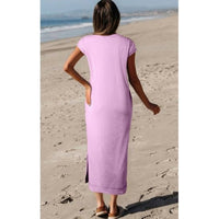 Aapparella Pocketed T-shirt Maxi Dress in wisteria mineral wash - women's dress - alternate view